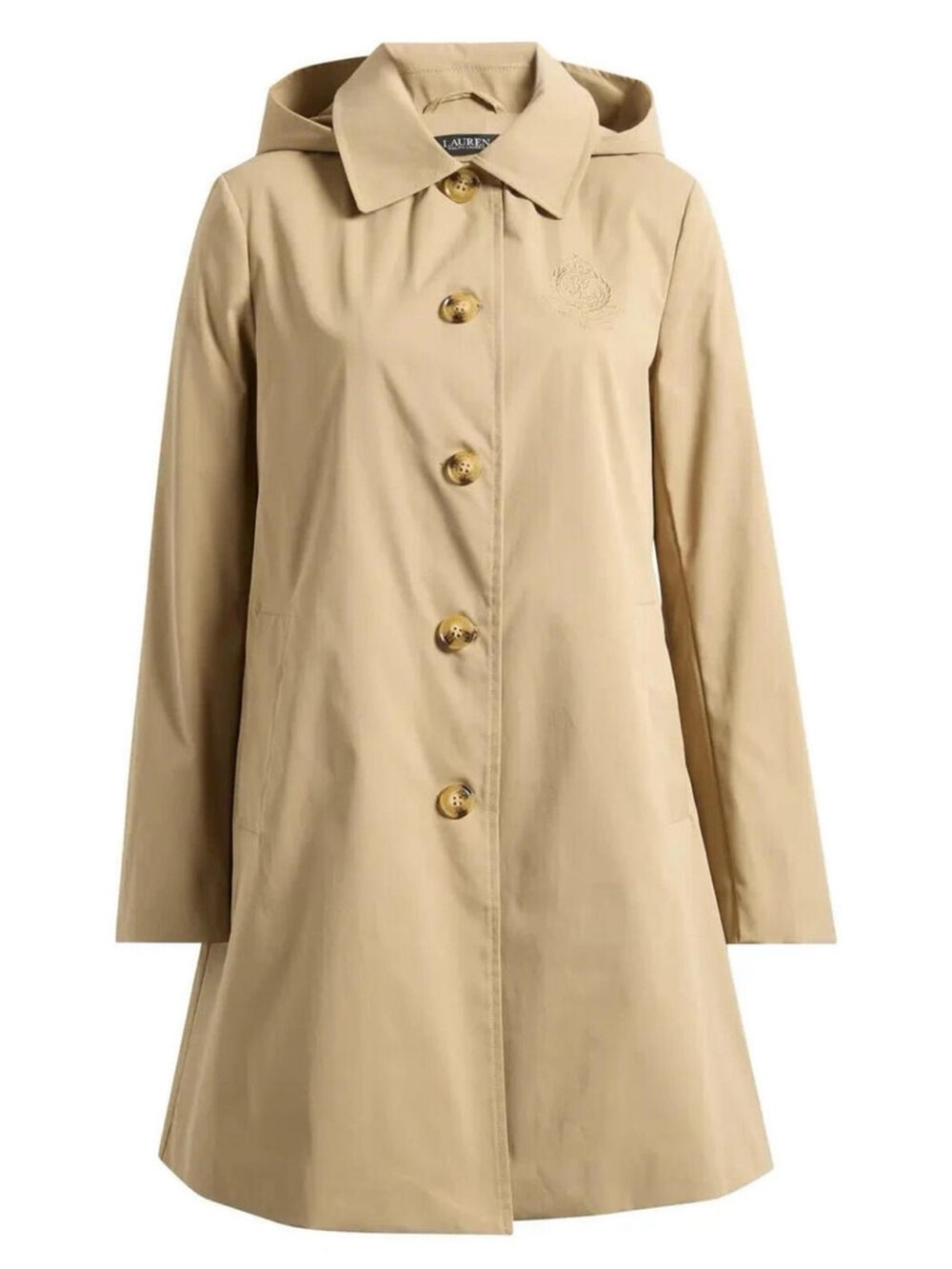 Ralph Lauren Crested Single-Breasted Trench Coat Balmacaan Size XL Tan NEW